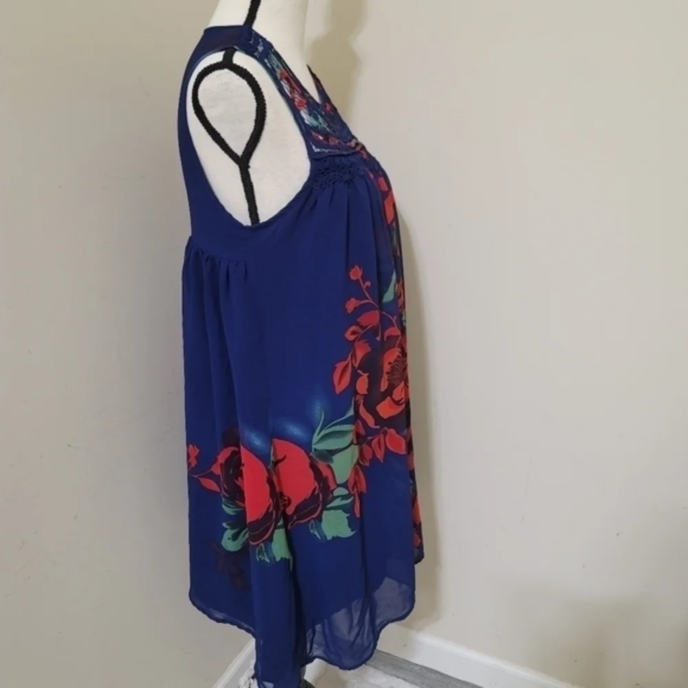 Patterson J Kincaid Sleeveless Floral Lined Swing‎ Dress size XS Blue Red